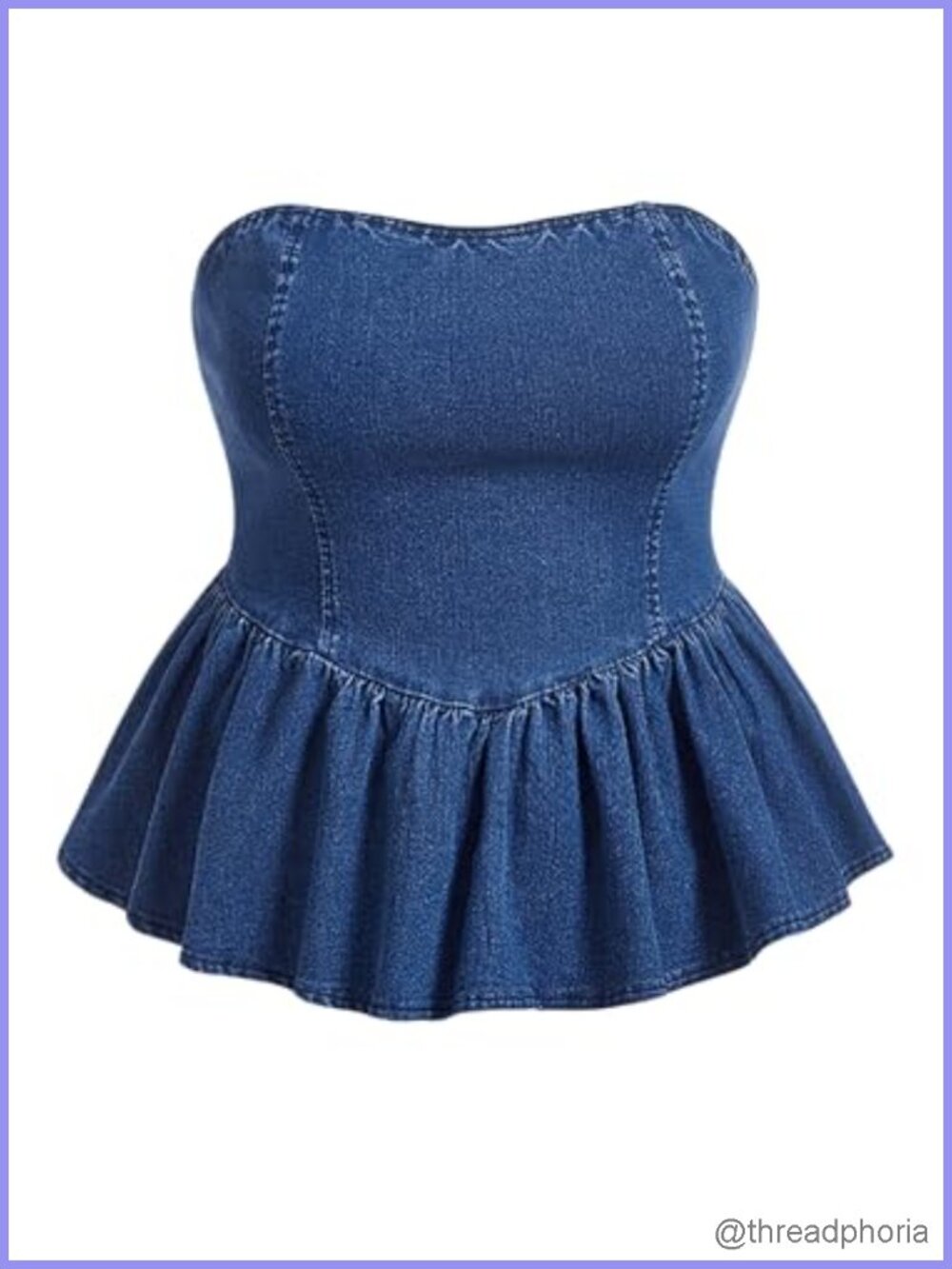Strapless Denim Ruffle Top Camisole Peplum Y2K Tube Top Plus Size Medium Wash
